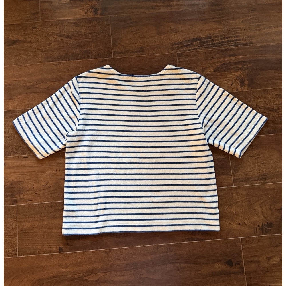 The White Company Organic Cotton Towelling Striped T-Shirt Women's M Blue White - Picture 11 of 11